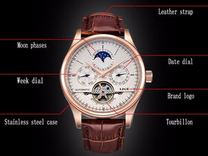 Reloj LIGE Men Watch Mechanical Tourbillon Luxury Fashion Brand Leather Male Sport Watches Men Automatic Watch Relogio Masculino