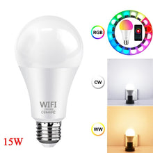 將圖片載入圖庫檢視器 15W WiFi Smart Light Bulb B22 E27 LED RGB Lamp Alexa Google Home 85-265V RGB+White Dimmable Timer Function Magic Bulb Dropship
