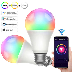 Tuya Smart Light Bulb 15w Color Changing WiFi Light E27 B22 RGB LED Bulb Dimmable Alexa Compatible Smart Life APP Google