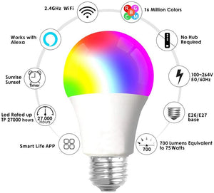 15W WiFi Smart Bulb B22 E27 LED RGB Light Lamp Work Alexa Google Home With RGB+ Dimmable Remote Control Colore Light Magic Bulb