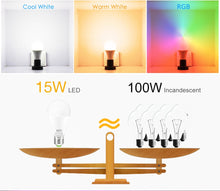 Load image into Gallery viewer, 15W 220V WiFi Smart Bulb Dimmable Multicolor E27 B22 RGB WiFi LED Magic Lamp Work with Alexa/Google Home Remote Control By APP
