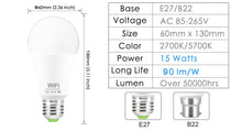 Load image into Gallery viewer, 15W 220V WiFi Smart Bulb Dimmable Multicolor E27 B22 RGB WiFi LED Magic Lamp Work with Alexa/Google Home Remote Control By APP
