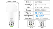 โหลดรูปภาพลงในเครื่องมือใช้ดูของ Gallery 15W 220V WiFi Smart Bulb Dimmable Multicolor E27 B22 RGB WiFi LED Magic Lamp Work with Alexa/Google Home Remote Control By APP
