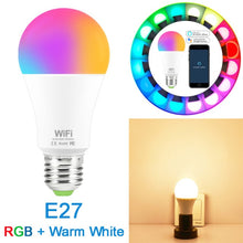 โหลดรูปภาพลงในเครื่องมือใช้ดูของ Gallery 15W 220V WiFi Smart Bulb Dimmable Multicolor E27 B22 RGB WiFi LED Magic Lamp Work with Alexa/Google Home Remote Control By APP
