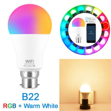 โหลดรูปภาพลงในเครื่องมือใช้ดูของ Gallery 15W 220V WiFi Smart Bulb Dimmable Multicolor E27 B22 RGB WiFi LED Magic Lamp Work with Alexa/Google Home Remote Control By APP
