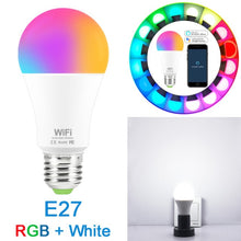 โหลดรูปภาพลงในเครื่องมือใช้ดูของ Gallery 15W 220V WiFi Smart Bulb Dimmable Multicolor E27 B22 RGB WiFi LED Magic Lamp Work with Alexa/Google Home Remote Control By APP
