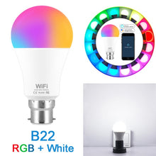 將圖片載入圖庫檢視器 15W 220V WiFi Smart Bulb Dimmable Multicolor E27 B22 RGB WiFi LED Magic Lamp Work with Alexa/Google Home Remote Control By APP
