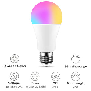 15W WiFi Smart Light Bulb B22 E27 LED RGB Lamp Work with Alexa/Google Home 85-265V RGB+White Dimmable Timer Function Magic Bulb