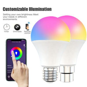 15W WiFi Smart Light Bulb,B22/E27 LED RGB Lamp,Work with Alexa/Google Home 85-265V RGB+White Dimmable Timer Function Bulb