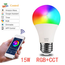 Load image into Gallery viewer, 1PC 15W WiFi Smart Light Bulb B22 E27 LED RGB Lamp Work With Alexa Google Home White Dimmable Timer Function Magic Bulb Hot Sale
