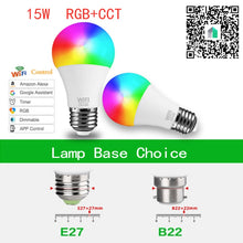 將圖片載入圖庫檢視器 1PC 15W WiFi Smart Light Bulb B22 E27 LED RGB Lamp Work With Alexa Google Home White Dimmable Timer Function Magic Bulb Hot Sale
