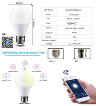 Load image into Gallery viewer, 1PC 15W WiFi Smart Light Bulb B22 E27 LED RGB Lamp Work With Alexa Google Home White Dimmable Timer Function Magic Bulb Hot Sale
