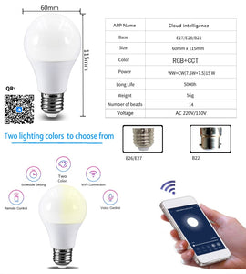 1PC 15W WiFi Smart Light Bulb B22 E27 LED RGB Lamp Work With Alexa Google Home White Dimmable Timer Function Magic Bulb Hot Sale