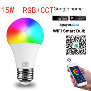 1PC 15W WiFi Smart Light Bulb B22 E27 LED RGB Lamp Work With Alexa Google Home White Dimmable Timer Function Magic Bulb Hot Sale
