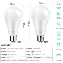 Load image into Gallery viewer, Tuya Smart Light Bulb 12w 15w Color Changing wifi Light E27 B22 RGB LED Bulb Dimmable Alexa Compatible Smart Life APP Google
