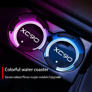 Luminous Car Water Cup Coaster Holder 7 Color USB Charging Car Logo Led Atmosphere Light For Volvo XC90 XC 90 Auto Accessories