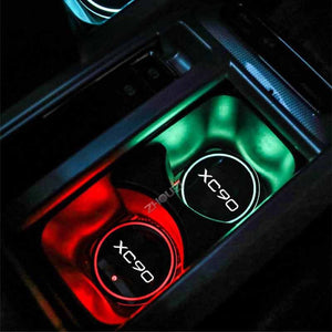 Luminous Car Water Cup Coaster Holder 7 Color USB Charging Car Logo Led Atmosphere Light For Volvo XC90 XC 90 Auto Accessories