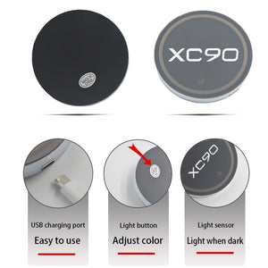Luminous Car Water Cup Coaster Holder 7 Color USB Charging Car Logo Led Atmosphere Light For Volvo XC90 XC 90 Auto Accessories