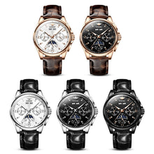 โหลดรูปภาพลงในเครื่องมือใช้ดูของ Gallery Top Brand OUPINKE Luxury Mechanical Watch Men Automatic Brown Leather Casual Waterproof Sport Moon Phase Wristwatch Reloj Hombre
