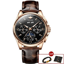 Load image into Gallery viewer, Top Brand OUPINKE Luxury Mechanical Watch Men Automatic Brown Leather Casual Waterproof Sport Moon Phase Wristwatch Reloj Hombre
