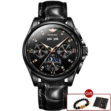 將圖片載入圖庫檢視器 Top Brand OUPINKE Luxury Mechanical Watch Men Automatic Brown Leather Casual Waterproof Sport Moon Phase Wristwatch Reloj Hombre

