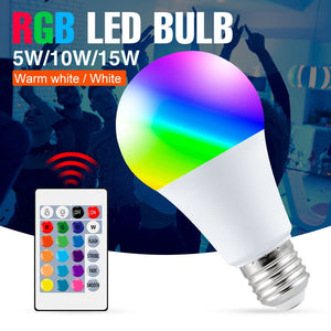E27 RGB Light Bulb 220V LED Lamp 5W 10W 15W Lampara Led Magic Bulb Smart Light IR Remote Control Lamp Colorful Lighting For Home