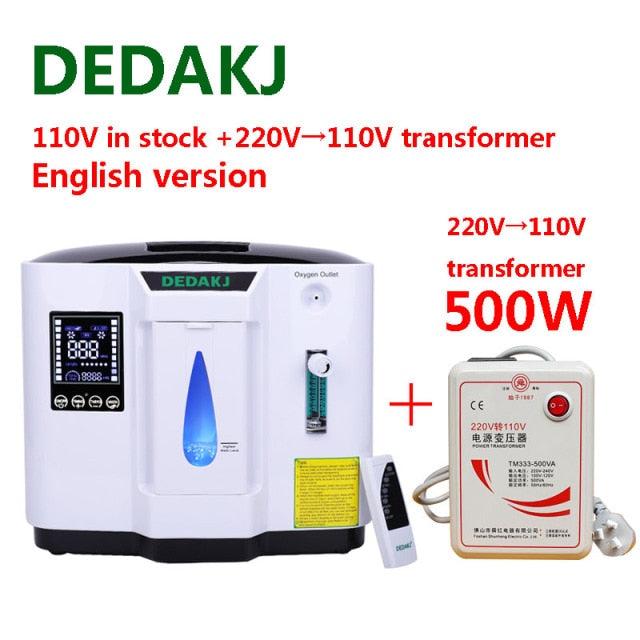 DEDAKJ 1L-7L Portable Oxygen Concetrator Household Oxygen Generator DE-1A Oxygen Maker Anion Function Oxygen Making Machine 110V
