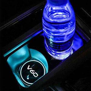 Luminous Car Water Cup Coaster Holder 7 Colorful USB Charging Car Led Atmosphere Light For Volvo V60 V 60 Auto Accessories