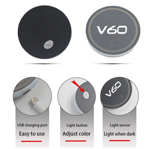 Luminous Car Water Cup Coaster Holder 7 Colorful USB Charging Car Led Atmosphere Light For Volvo V60 V 60 Auto Accessories