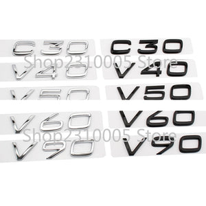 Car Trunk Letters Emblem C30 C40 C50 C60 C70 C80 C90 V30 V40 V50 V60 V70 V80 V90 Nameplate Logo Sticker for VOLVO Black Chrome