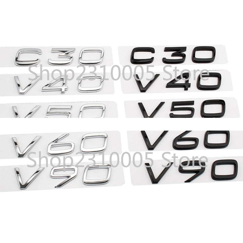 Car Trunk Letters Emblem C30 C40 C50 C60 C70 C80 C90 V30 V40 V50 V60 V70 V80 V90 Nameplate Logo Sticker for VOLVO Black Chrome