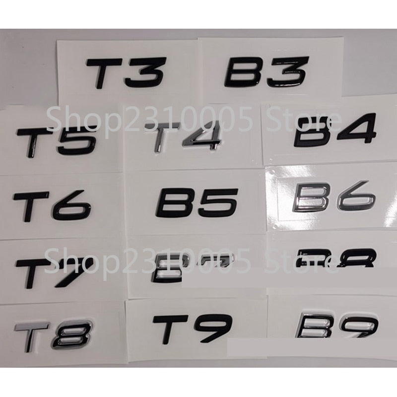 Car Trunk Letters Numbers Emblem T3 T4 T5 T6 T7 T8 T9 B3 B4 B5 B6 B7 B8 B9 ABS Nameplate Logo Sticker for VOLVO Black Chrome