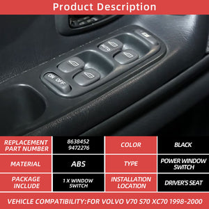 G-Parts 8638452 Car Front Door Driver Side Electric Master Power Window Control Switch Button For Volvo V70 S70 XC70 1995-2000